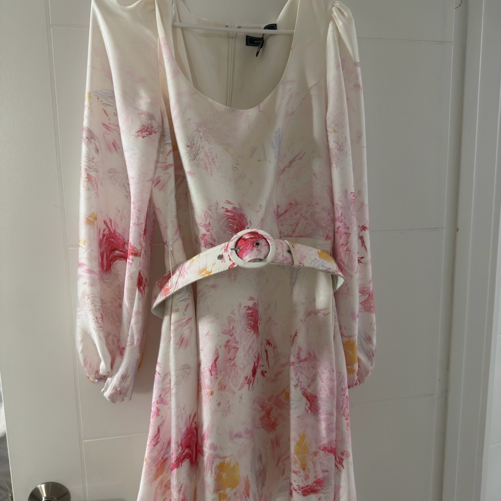 BCBGMaxAzria Cream Floral Long-Sleeve Belted Dress